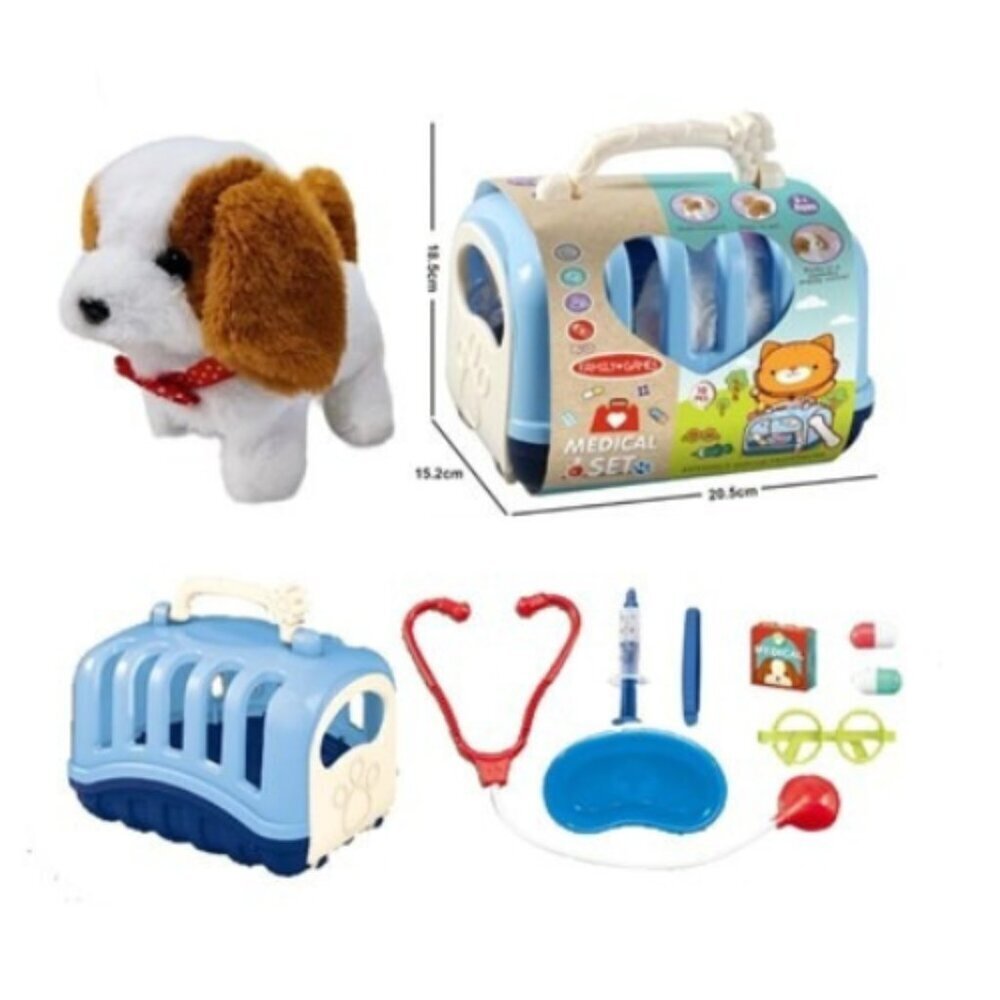 Kids Dog Toy Walking Barking 10-piece Veterinarian Playset Vet Interactive